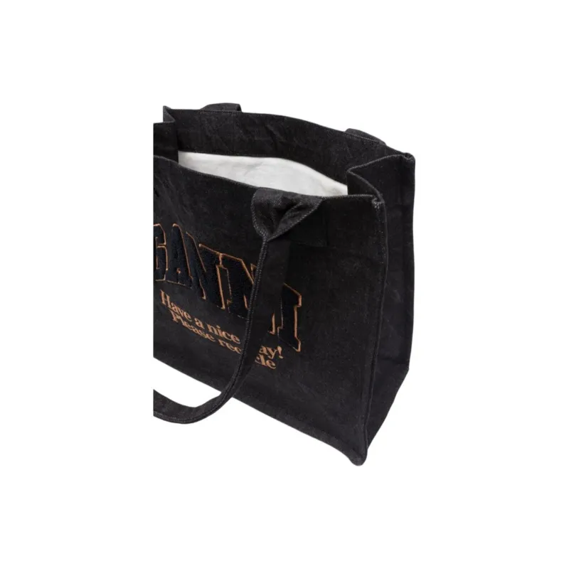 GANNI Cotton Tote Bag Shopping Bag Handbag Women's Black-4
