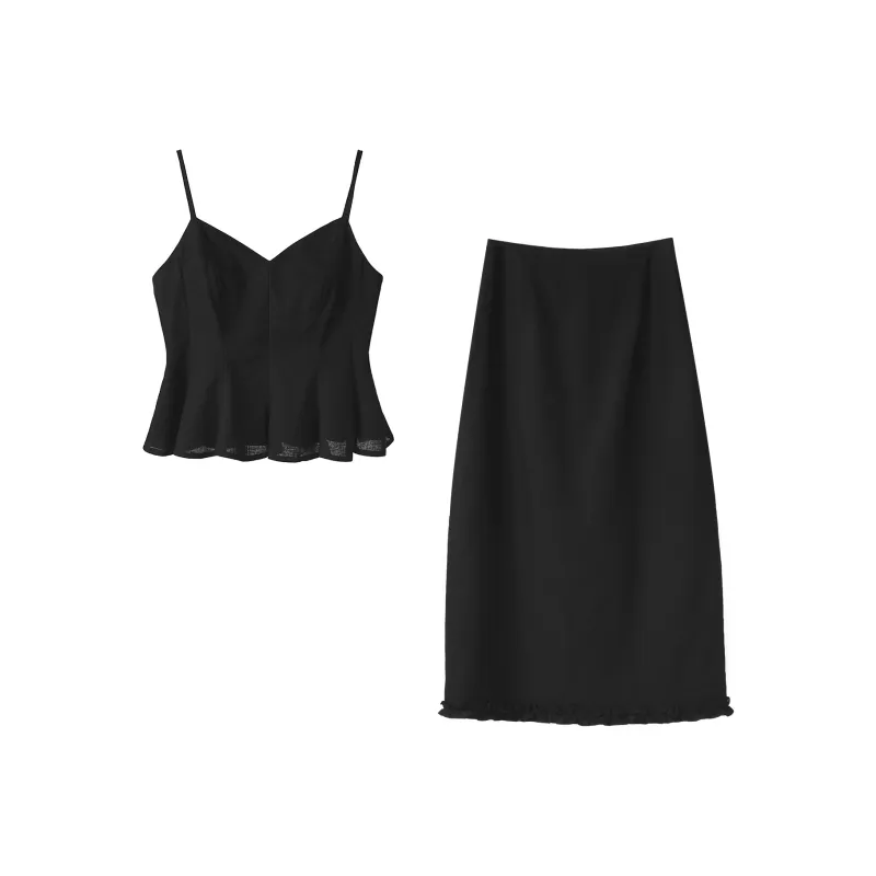 Fstudio Korean Style Elegance V Neck Comfortable Short Sleeved Top Skirt Set Women's-1