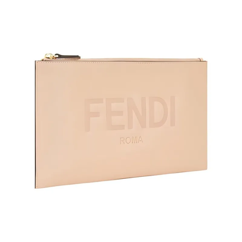 FENDI Smooth Cow Leather Wallet Clutch Women's Nude Pink-2