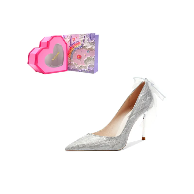 Crelinkxlat Valentine Rose Box Included High Heels Women's Silver-8