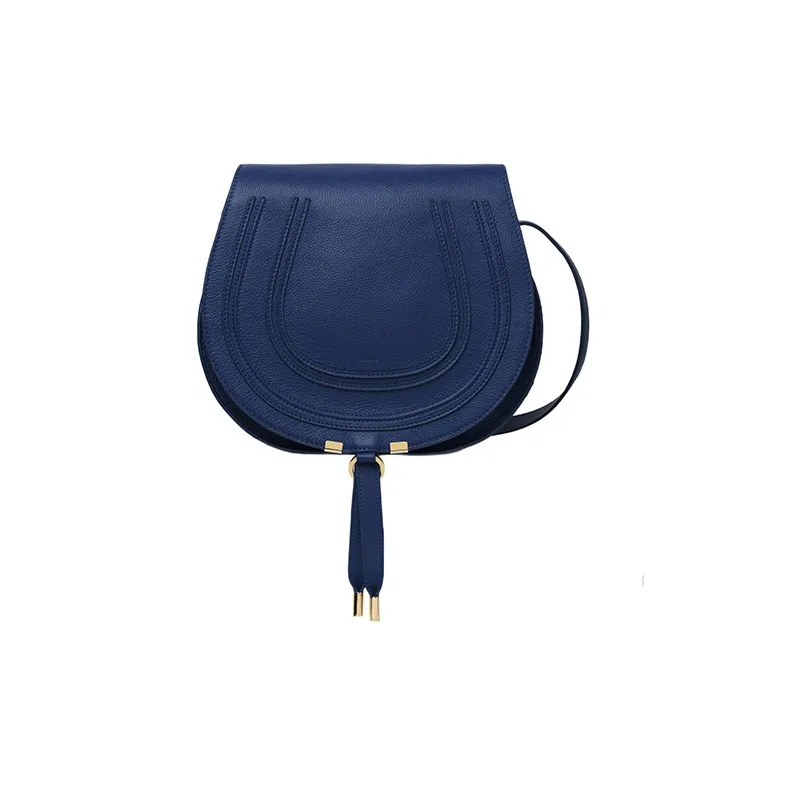Chloe Marcie Grained Calfskin Saddle Bag Shoulder Bag Crossbody Bag Medium Size Women's Dark Blue-0