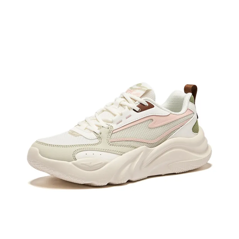 Erke Ci Wu Rebound Wear Resistant Breathable Low Top Casual Shoes Women's Microcrystal White Smoke Green-2