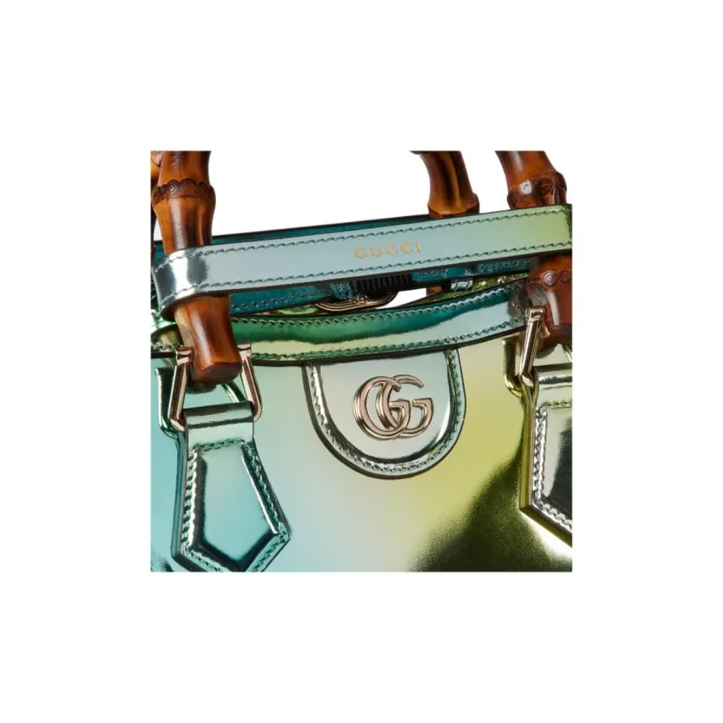 GUCCI Diana Mirror Finish Leather Tote Bag Shopping Bag Shoulder Bag Handbag Mini Women's Green Multicolor-8