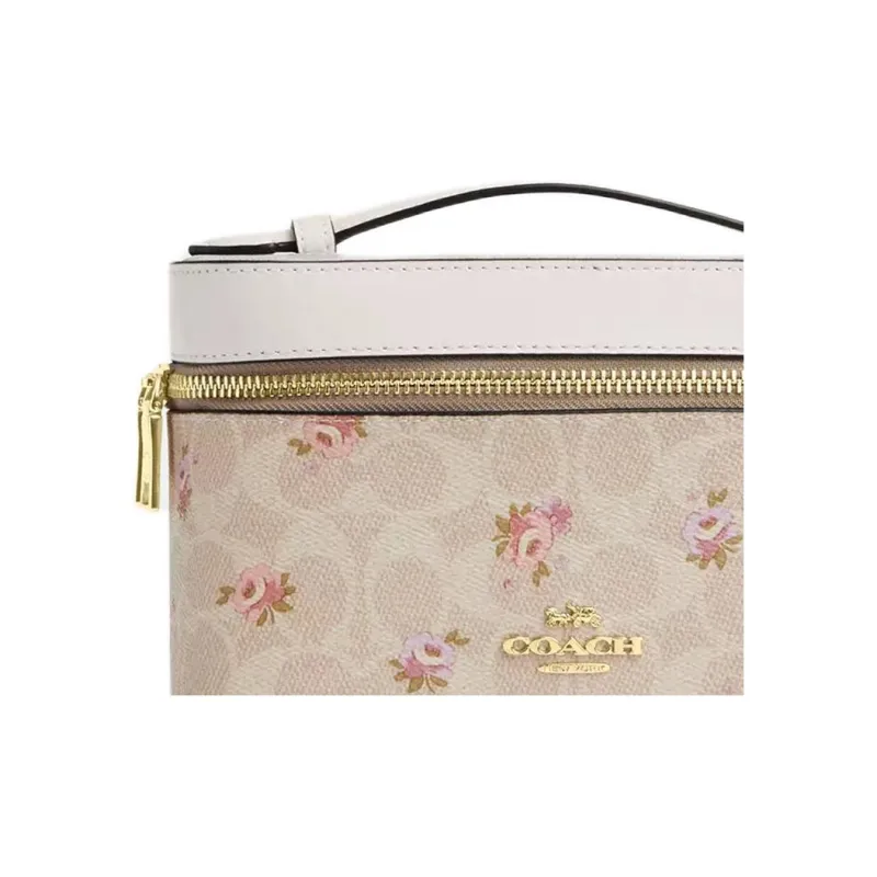 COACH Signature Coated Canvas Handheld Makeup Bag Trumpets Women's Pink & White-4