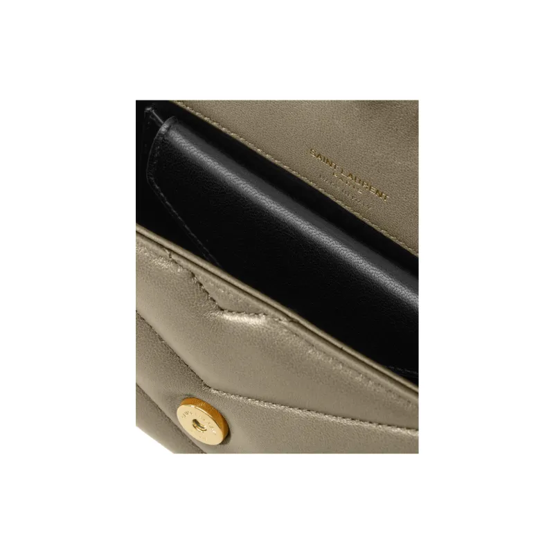 SAINT LAURENT LOULOU Lambskin Shoulder Bag, Crossbody Bag Mini Women's Dark Brown-6