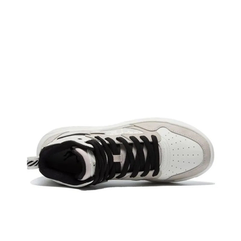 QIAODAN Anti-Slip Wear-Resistant High-Top Skateboard Shoes Men's Black White Gray-2