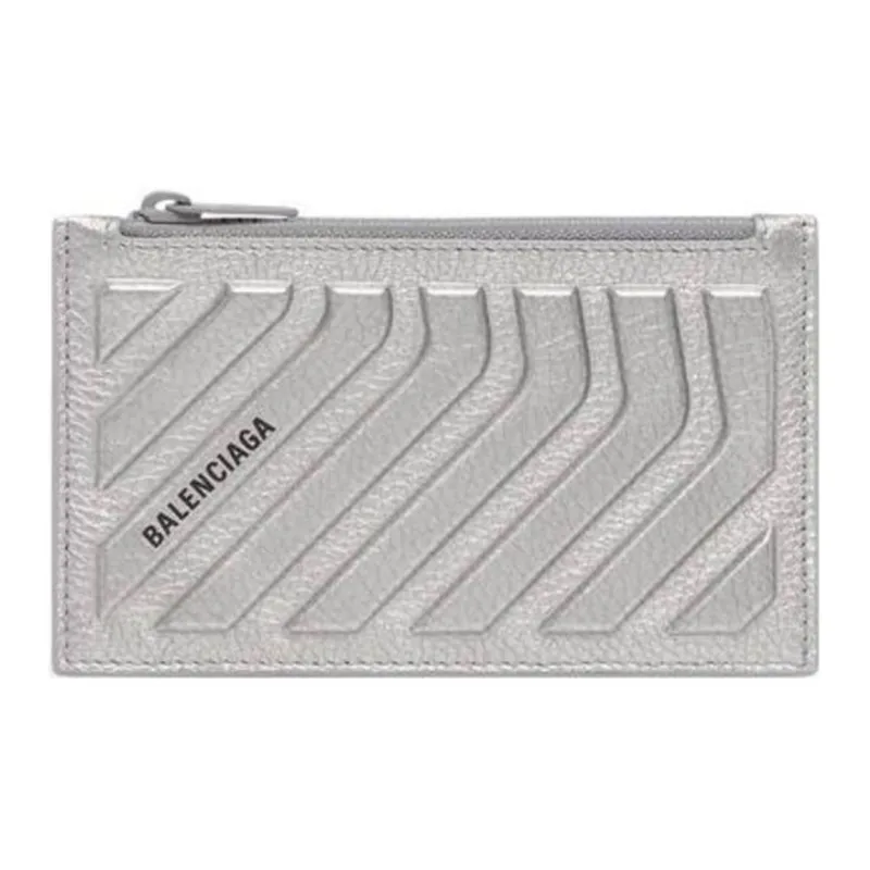 Balenciaga Calfskin Card Clip Card Holder Men's Silver-0