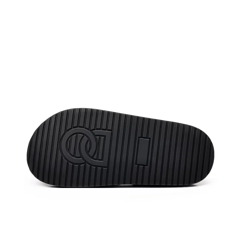 Eminu Rubber Sole Leather Patchwork Quick Dry Slide Slippers Men's Black-1