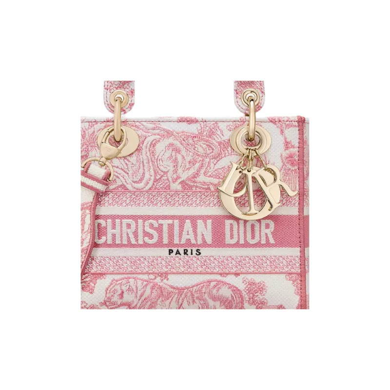 DIOR DiorivieraLady D Lite Cotton Lady Dior Bag, Shoulder Bag, Crossbody Bag, Handbag Trumpets Women's Pink & White-5