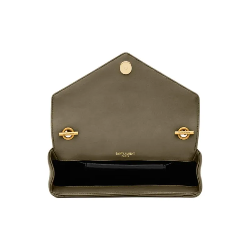 SAINT LAURENT LOULOU Lambskin Shoulder Bag, Crossbody Bag Mini Women's Dark Brown-5