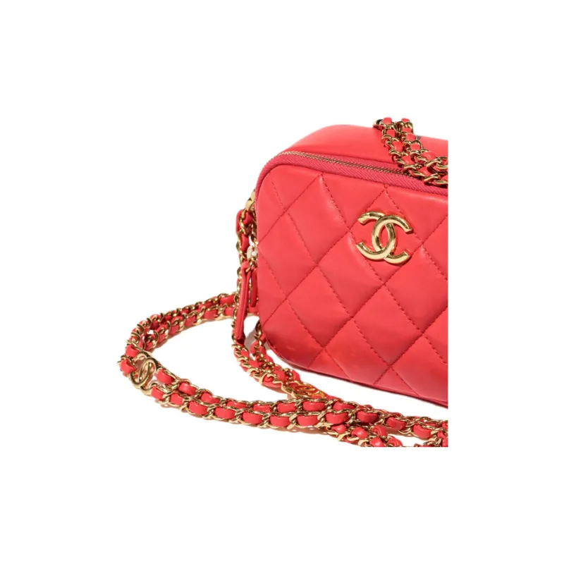 CHANEL Sheepskin Camera Bag, Shoulder Bag, Crossbody Bag Mini Women's Red-4