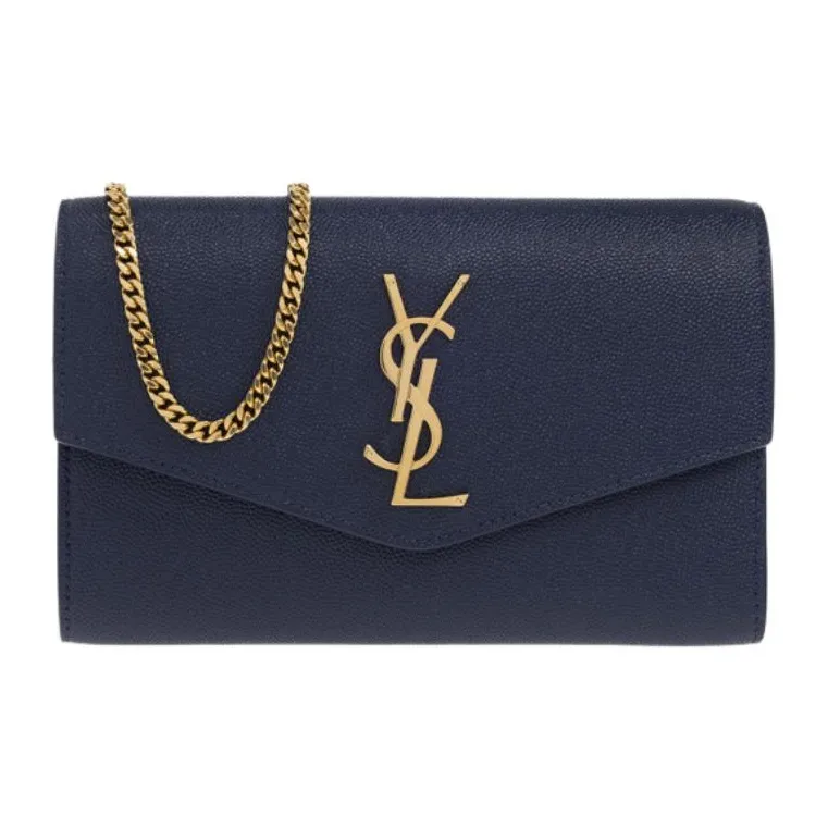 SAINT LAURENT Cow Leather Envelope Bag Wallets Shoulder Bag Crossbody Bag Women's Charcoal Blue-0