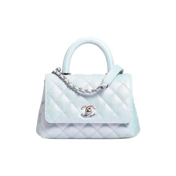 CHANEL Coco Handle Cow Leather Shoulder Bag, Crossbody Bag, Handbag Women's Light Blue