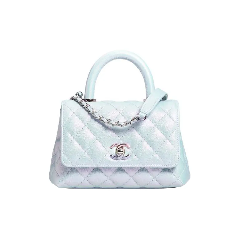 CHANEL Coco Handle Cow Leather Shoulder Bag, Crossbody Bag, Handbag Women's Light Blue-0