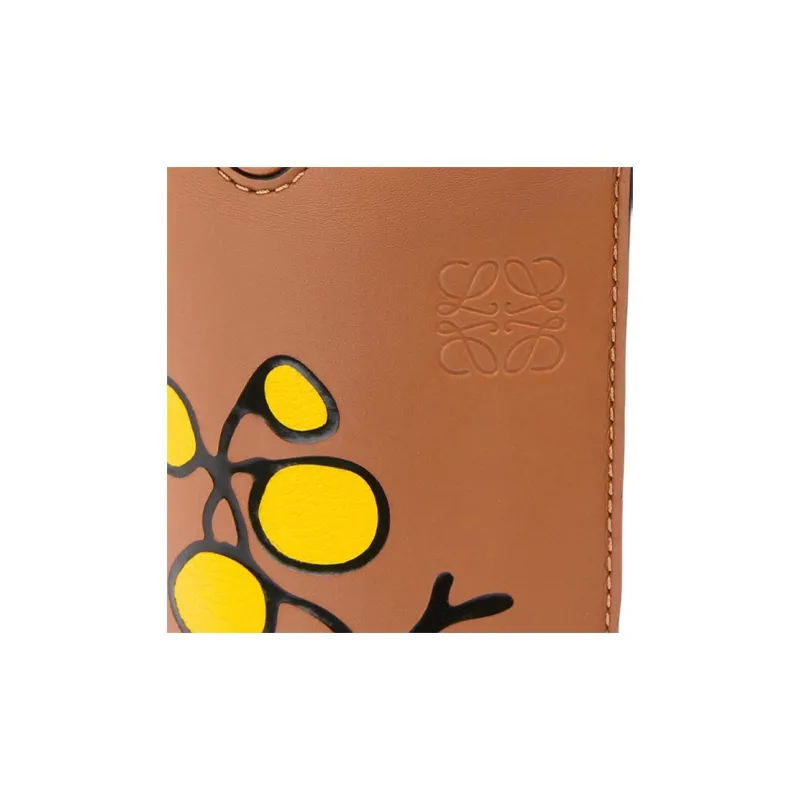 LOEWE Soft Cow Leather Handheld One Shoulder Crossbody Cell Phone Pouch Women's Brown Yellow-3