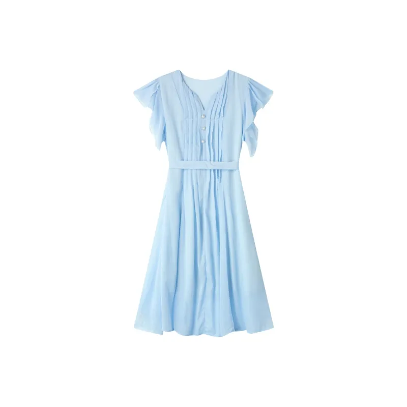EIDOLON GRAIN Short Sleeved Dress Women's Blue-0