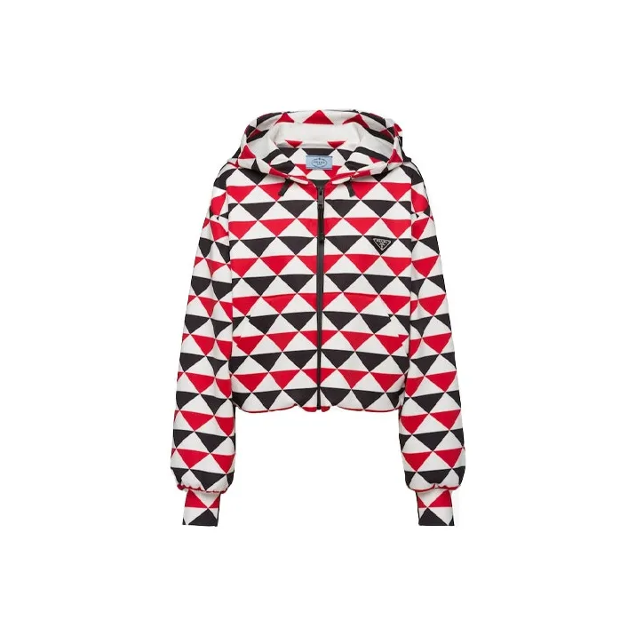 PRADA Diamond Print Triangle Logo Coat 'Navy/Red/White'-0