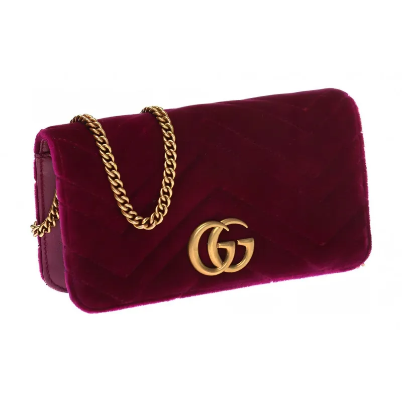 GUCCI Quilted Velvet Chain Shoulder Bag Crossbody Bag Mini Women's Burgundy-1
