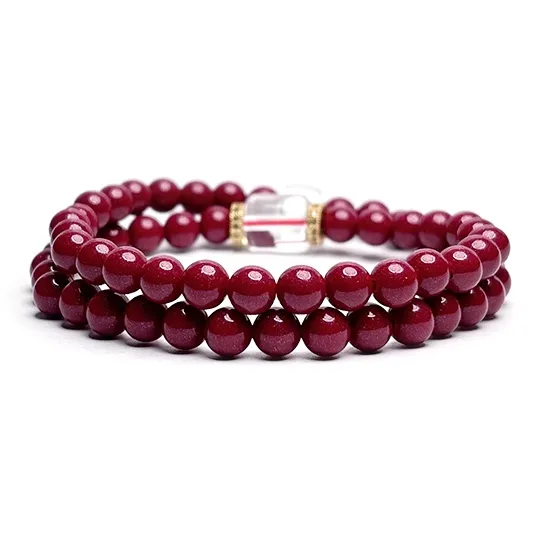 MOUNTAINS AND MANS Cinnabar New Chinese Style Stackable Good Luck Beaded Bracelet Unisex-2