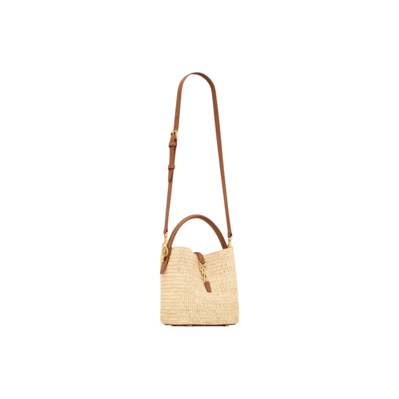 SAINT LAURENT Leather Bucket Bag, Shoulder Bag, Crossbody Bag, Handbag Trumpets Women's Natural & Brick Red-2