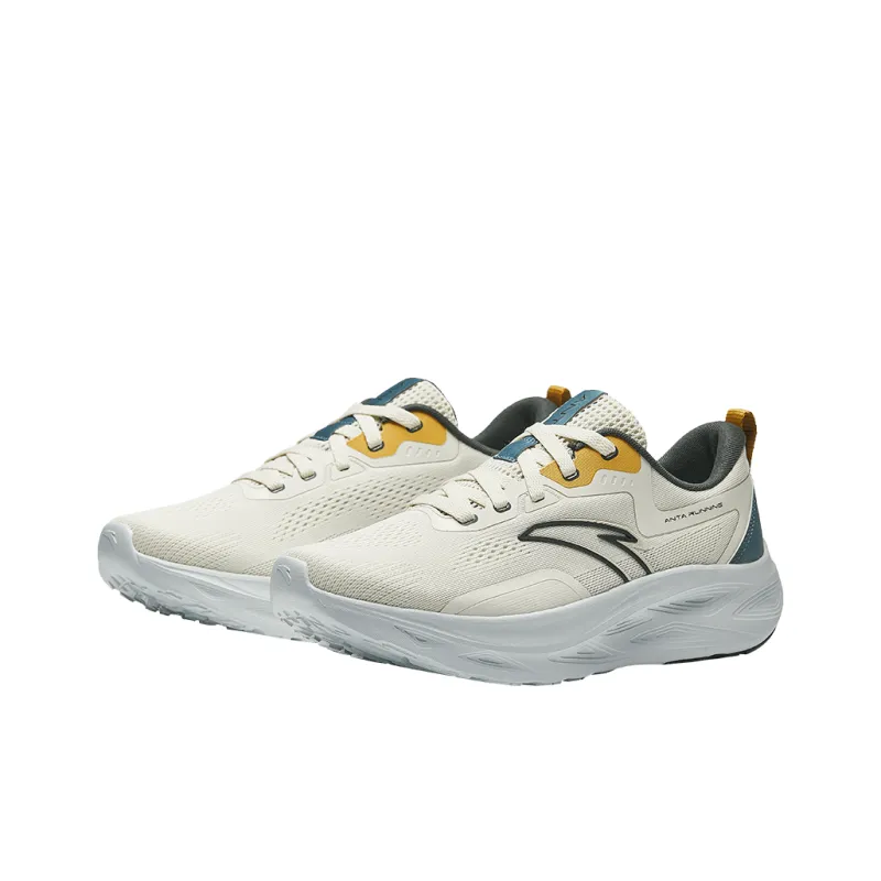 Anta Dust Free Cushioning Rebound Lightweight Anti slip Low Top Running Shoes Men's Beige Green-2