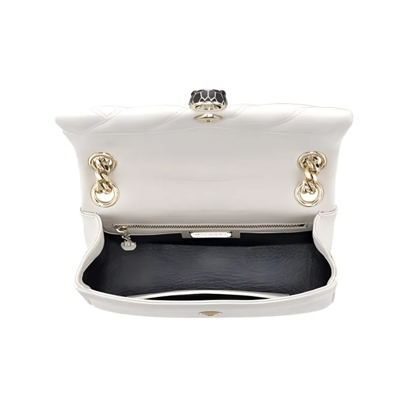 BVLGARI Cow Leather Crossbody Bag Large Size Women's White-3