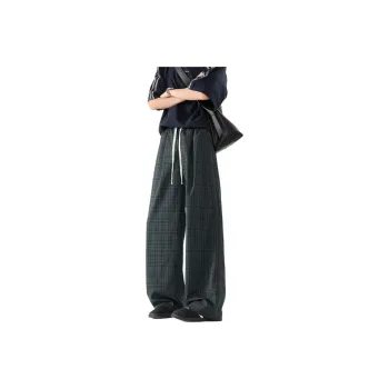 BEAR UNION Casual Pants Unisex Black White Plaid