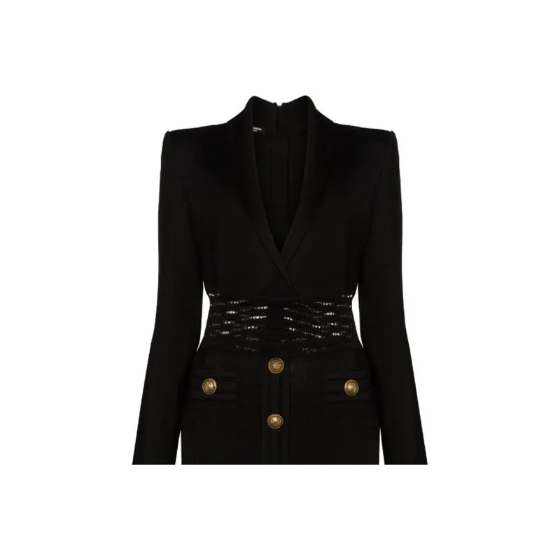 BALMAIN Long Sleeved Dress Women's Black-2
