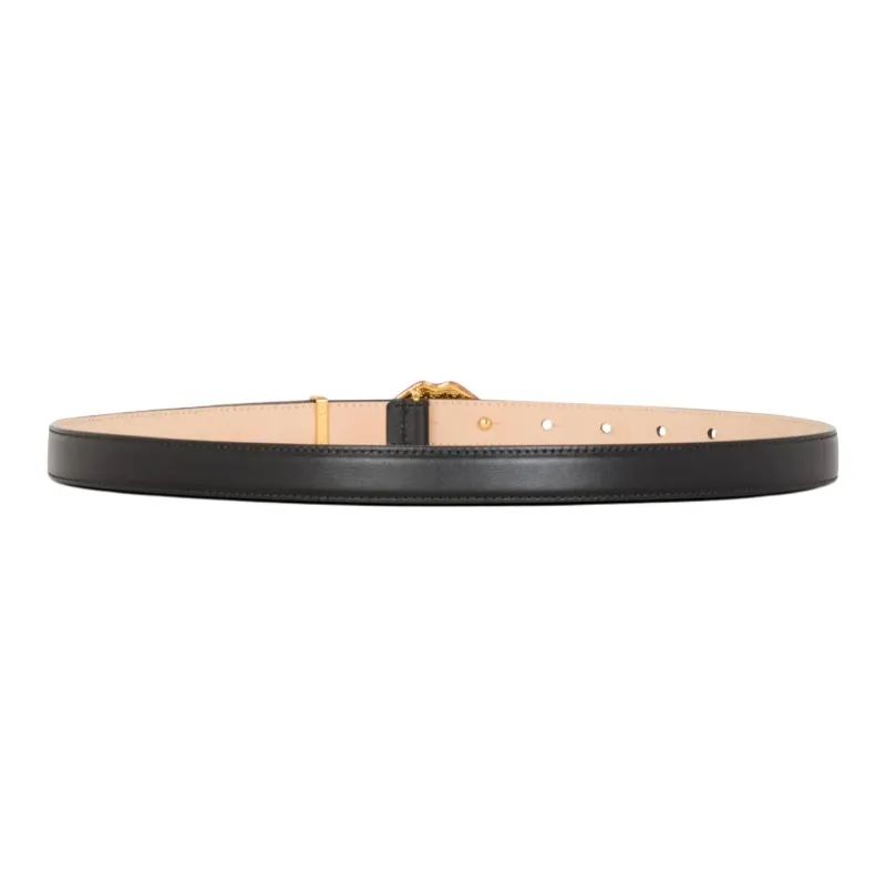 BALMAIN Calfskin Enamel Metal Leather Belts Men's Black Width: 2CM-1