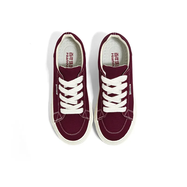HUANQIU Slip Resistant, Abrasion Resistant, Breathable Low Top Canvas Shoes Women's Burgundy-23