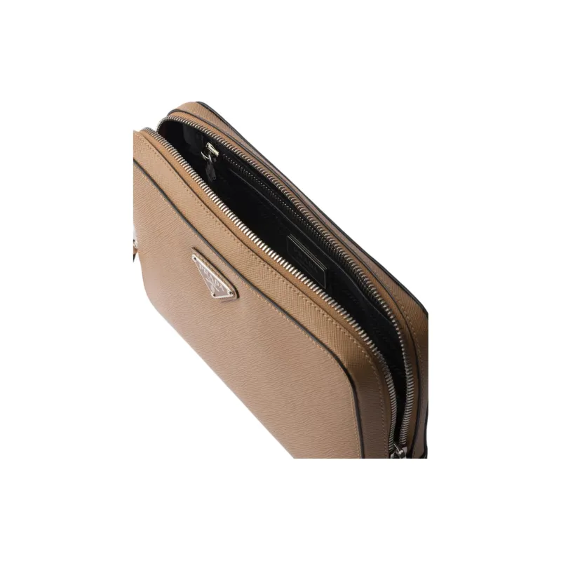 PRADA Saffiano Calfskin Clutch Men's Caramel-3