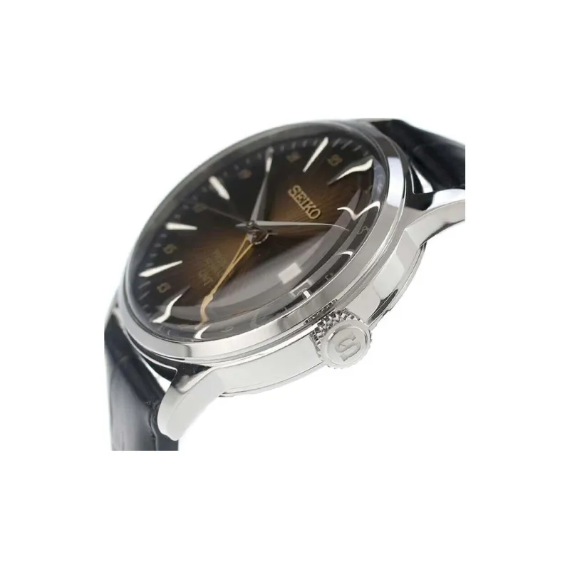 SEIKO Presage Series Automatic Mechanical Movement Cow Leather Strap Watch 40.5mm Men's Watches Coffee Watch Dial-4