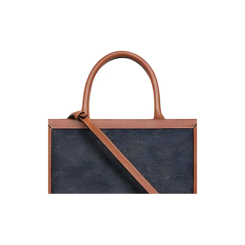 CELINE Cabas Fabric Cow Leather Patchwork Shoulder Bag Crossbody Bag Handbag Small Size Women's Gray/Beige-4