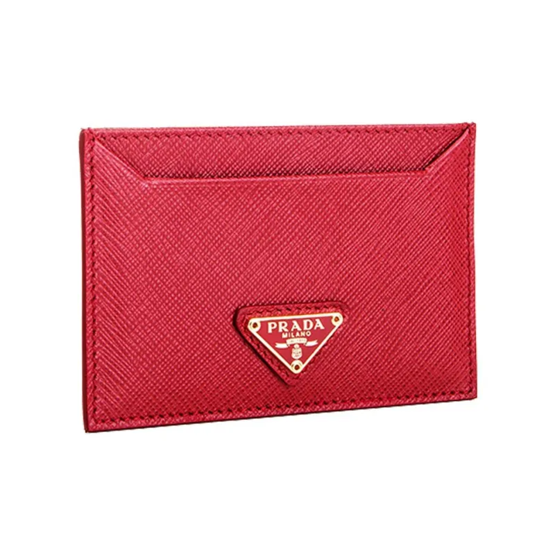 PRADA Cow Leather Card Holder Women's Red-1