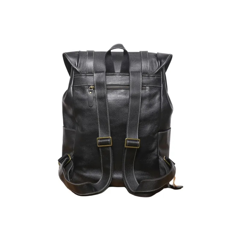 LARTIGENT Top Grain Cow Leather Soft Leather Large Capacity Casual Computer Backpack Men's Black-2