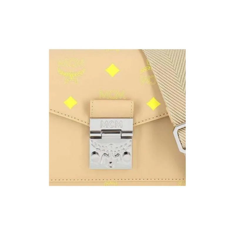 MCM Millie Visetos Cow Leather Shoulder Bag, Crossbody Bag Trumpets Women's Beige-4