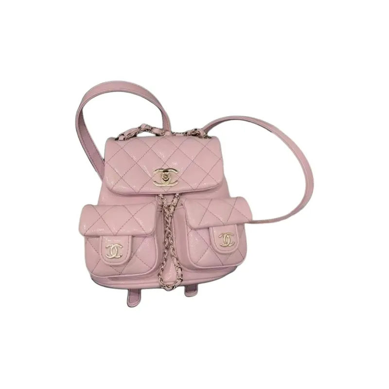 CHANEL Duma Litchi Grain Cow Leather Frog Backpack Medium Size Women's Pink-0