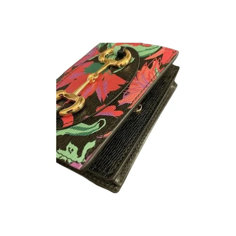 GUCCI Cow Leather Card Holder Wallet Women's Black/Multicolor-3