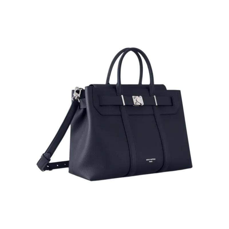 LOUIS VUITTON GEORGES Leather Trim Handbag Unisex Carbon-1