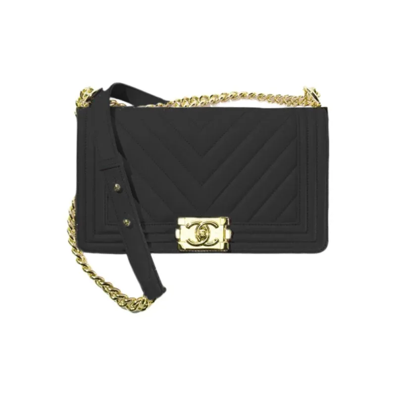 CHANEL Leboy Smooth Calf Leather Flap Bag, One Shoulder Handbag, Crossbody Bag Medium Size Women's Black-0
