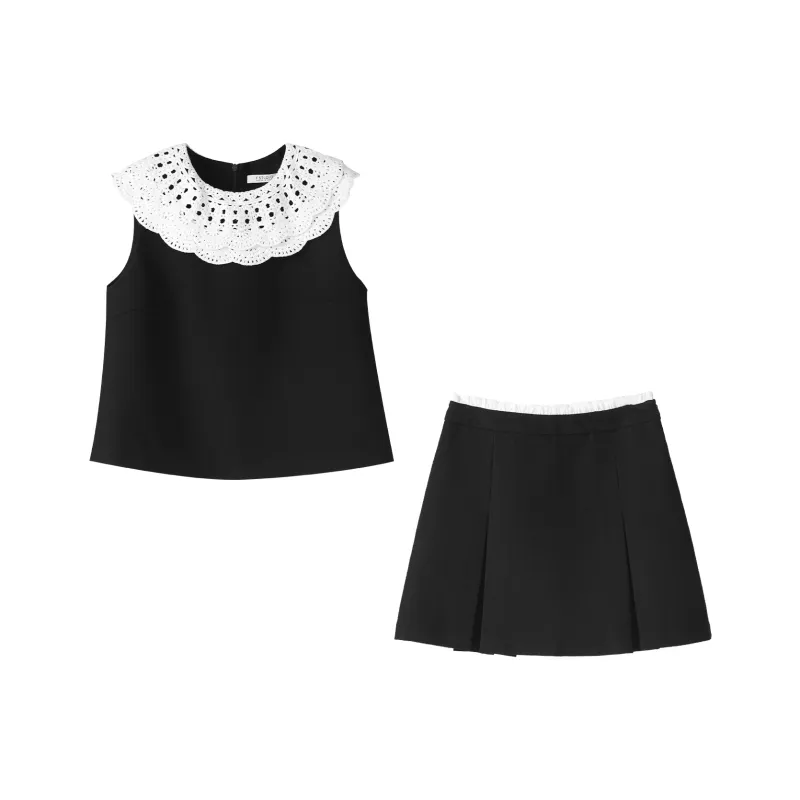 Fstudio Korean Style Chanel Inspired Patchwork Ruffle Collar Top And Skirt Set Women's-1