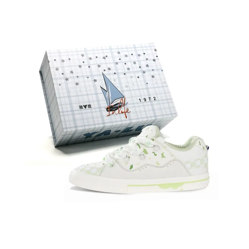 Yalu Wear resistant And Lightweight Low Top Skateboard Shoes Women's Cream Blue-25