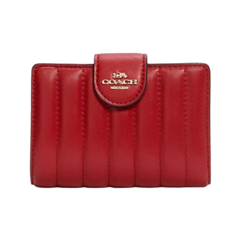 COACH Corner Zip Leather Card Holder Wallet Medium Size Women's Red-0