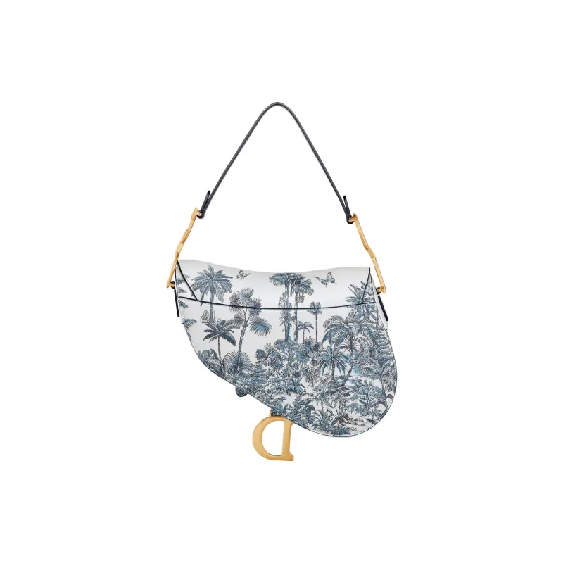 DIOR Saddle Calfskin Saddle Bag, Crossbody Bag, Shoulder Bag Women's Blue & White-3