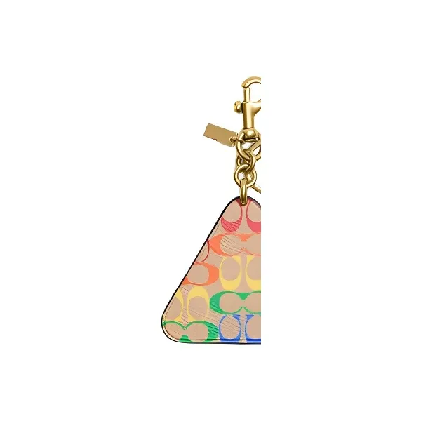 COACH Canvas With Leather Bag Charm Bag Accessory Unisex Khaki & Rainbow-2
