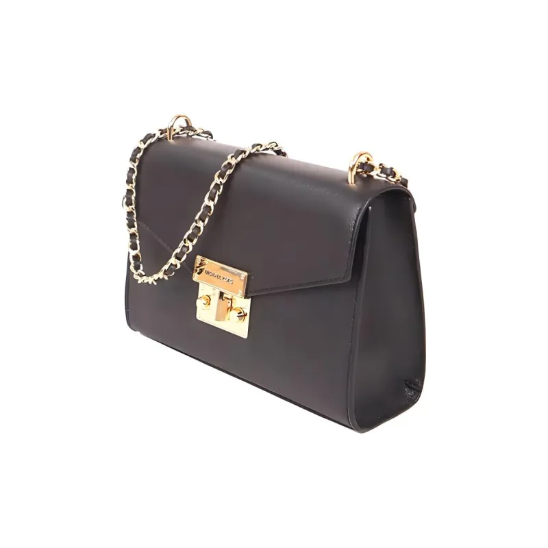 MICHAEL KORS Rose Leather Envelope Bag, Shoulder Bag, Crossbody Bag Medium Size Women's Pure Black-1
