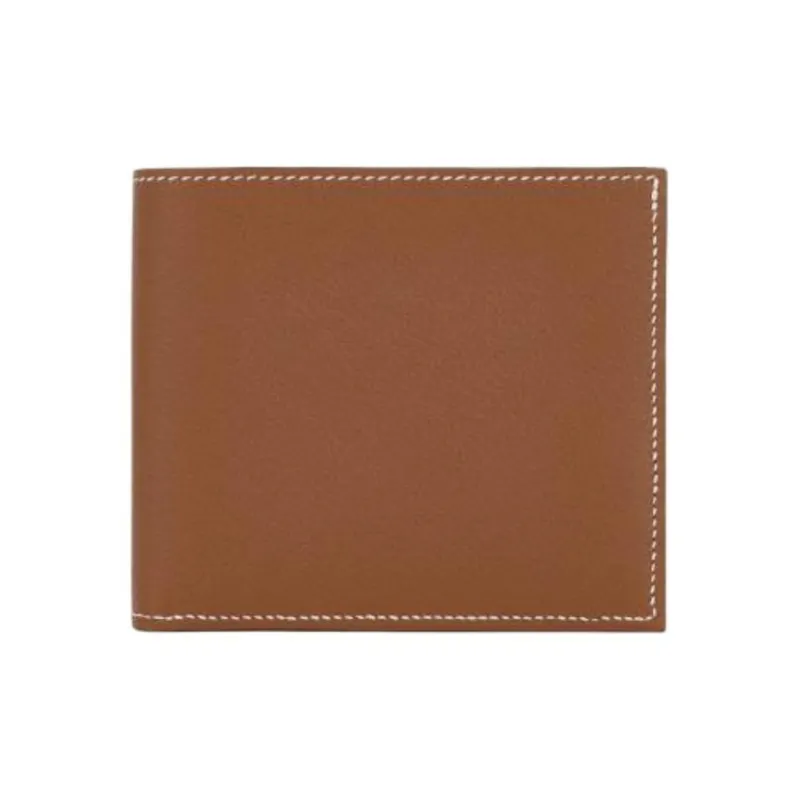 HERMES Epsom Leather Card Holder Wallet Unisex 37 Gold Gold Brown-0