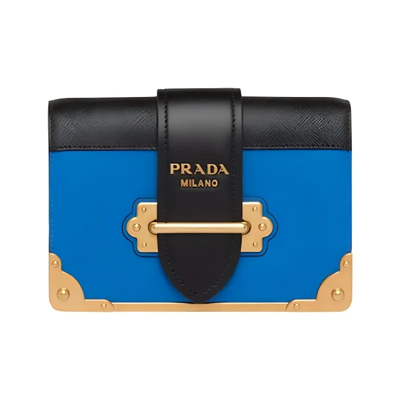 PRADA Cahier Calfskin Shoulder Bag Crossbody Bag Women's Sea Blue/Black-0