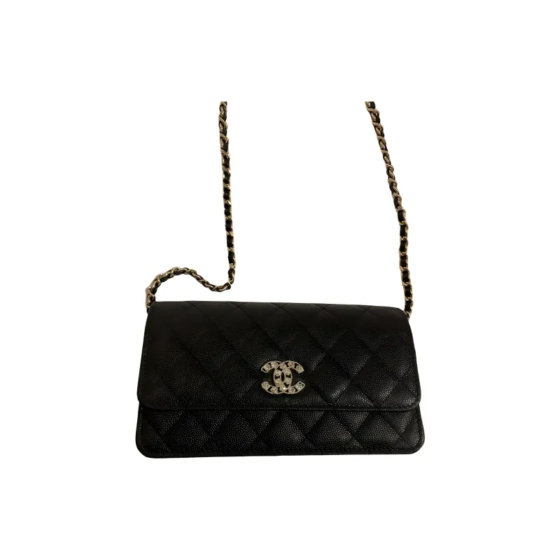 CHANEL WOC Cow Leather Shoulder Bag, Crossbody Bag Women's Black-0
