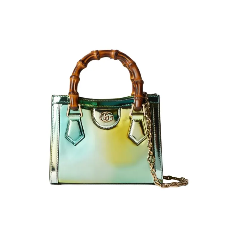 GUCCI Diana Mirror Finish Leather Tote Bag Shopping Bag Shoulder Bag Handbag Mini Women's Green Multicolor-4